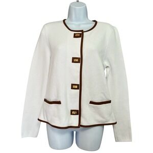 Lauren‎ Ralph Lauren White Cardigan With Gold Buttons Women's Sz Large